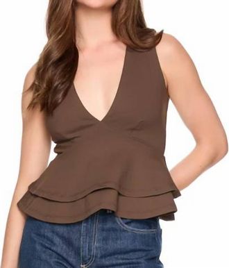 Susana Monaco Double Layer V-Neck Tank In Turkish Coffee