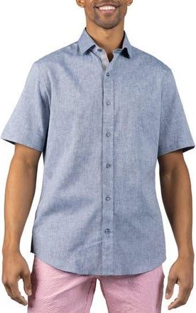 Tailorbyrd M&eacute;lange Linen Blend Button-Up Shirt in Denim Blue at Nordstrom Rack, Size Xx-Large