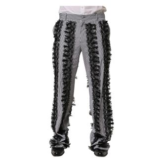 Dolce & Gabbana Pinstripe Embellished Trouser Trousers - male - Dolce & Gabbana - Wide Trousers - Gray - M - Trousers