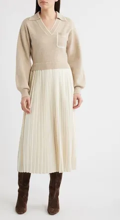 ZOE AND CLAIRE Long Sleeve Twofer Sweater Dress in Beige at Nordstrom, Size X-Large