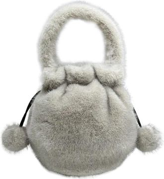 Generic Womens Plush Bags Plush Drawstring Bag Crossbody Soft Handbag Trendy Small(Grey)