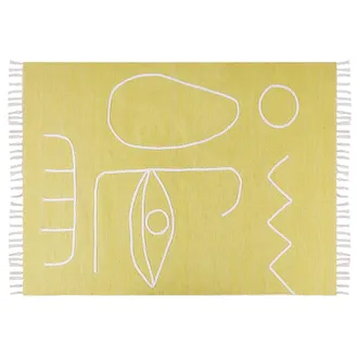 Beliani Alfombra Amarilla 140 X 200 Cm Poli&eacute;ster Hecho A Mano Patr&oacute;n Abstracto Borlas Yavu