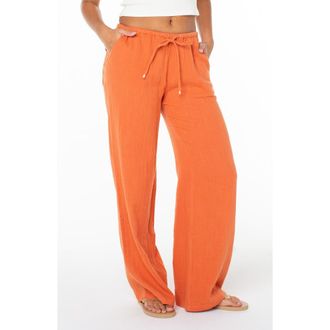 Roxy Iyla Cotton Crinkle Gauze Wide Leg Pants in Ginger Spice at Nordstrom, Size Medium