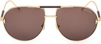 Tom Ford 62mm Lou Pilot Sunglasses in Gold /Tobacco Leather at Nordstrom