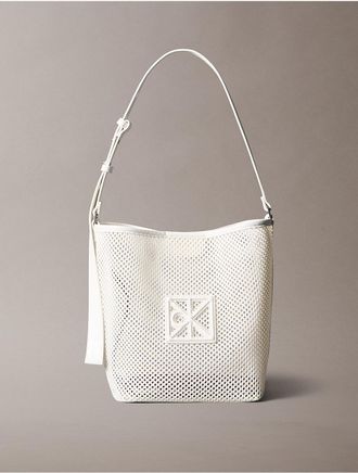 Calvin Klein Womens Emblem Mesh Bucket Bag - Open White
