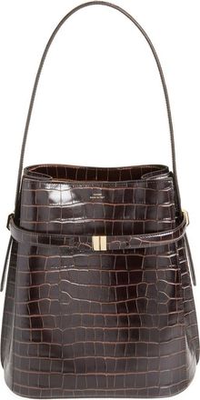 Toteme Belted Croc Embossed Leather Bucket Bag in Dark Brown at Nordstrom