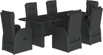 vidaXL 7 Piece Garden Dining Set with Cushions Black Poly Rattan vidaXL