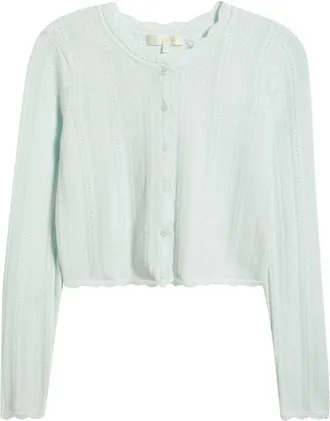 LoveShackFancy Nadiya Pointelle Cardigan in Dusty Lagoon at Nordstrom, Size Xx-Small