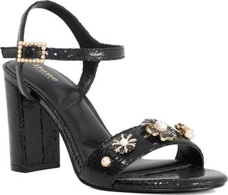 Dune London Womens Ladies Mention - Floral Detail Block Heeled Sandals - Black Fabric - Size UK 3