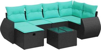 vidaXL Set De Sof&aacute;s De Jard&iacute;n 7 Pzas Con Cojines Rat&aacute;n Sint&eacute;tico Negro Vidaxl