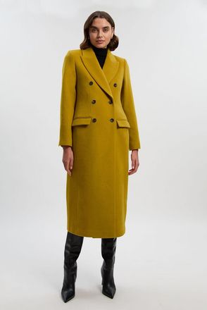 Karen Millen Womens Petite Brushed Wool Double Breasted Tailored Midi Coat - Yellow - Size 14 UK
