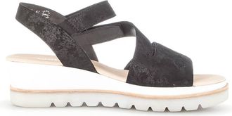 Gabor Womens Quarter Strap Wedge Velcro Sandal In Black Metallic Sheen