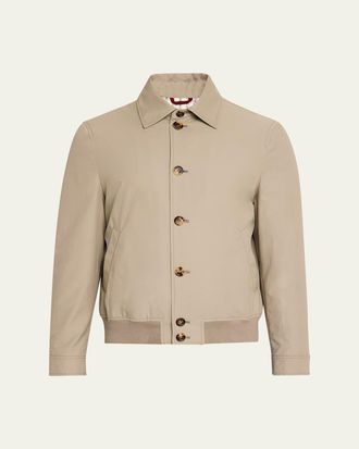 Brunello Cucinelli Mens Nylon Button-Front Bomber Jacket