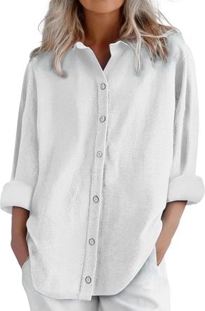 Generic HOOUDO Amaon Day Prime Deals 2025 Linen Tops for Women UK Long Sleeve Button Down Blouses Shirts Ladies Summer Casual T-Shirts Oversized Lightweight T