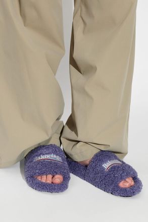 Balenciaga Futrzane Slippers, Womens, Purple