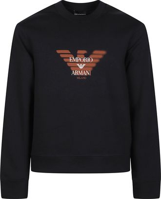 Emporio Armani Black Signature Logo Ribbed Cotton-Blend Sweatshirt
