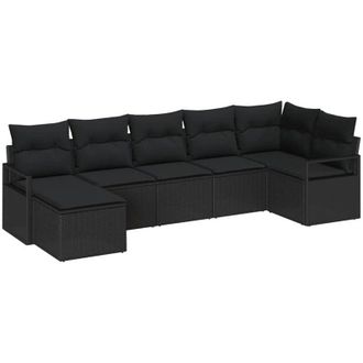 vidaXL Sofa Set with Cushion with Storage 7 pcs Black Poly Rattan vidaXL