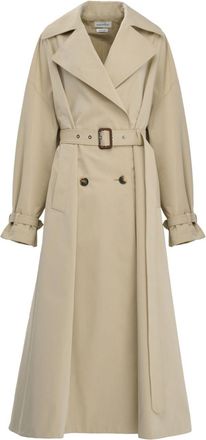 Alexander McQueen A-line pleated trench coat - women - Cupro/Cotton/Cotton - 40 - Neutrals