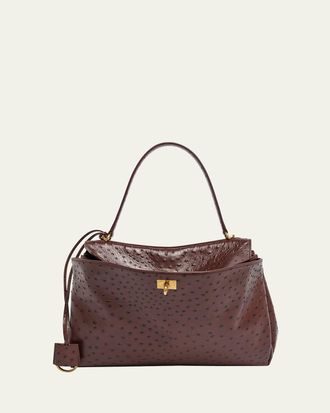 Balenciaga Rodeo Medium Ostrich-Embossed Top-Handle Bag