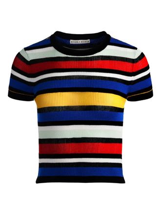 Alice & Olivia Ciara striped short-sleeve sweater - Black