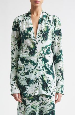 Proenza Schouler Adela Print Long Sleeve Top in Dark Green Multi at Nordstrom, Size 10