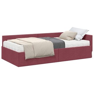 vidaXL Estructura De Cama Esquina Con Colch&oacute;n 2 Uds. Rojo Vino Vidaxl
