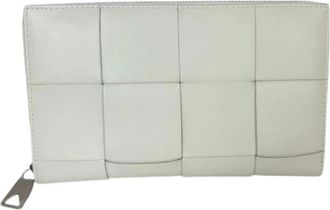 Bottega Veneta Pre-owned Intrecciato Cassette Zip Around Portemonnee - Dames - Vintage Accessoires - Wit - ONE Size - Leer - Vintage