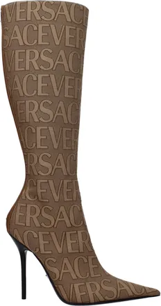 Versace Stivali Donna Tessuto Beige/Marrone