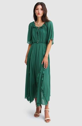 Belle & Bloom Amour Amour Ruffled Midi Dress in Dark Green at Nordstrom, Size X-Small Au