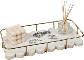 Happimess Monarch Modern Industrial Metal/Marble Scalloped Base Vanity Tray in White Marble/gold at Nordstrom