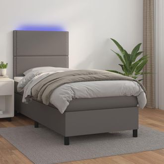 vidaXL Vidaxl - Cama Box Spring Colch&oacute;n Y Led Cuero Sint&eacute;tico Gris 100x200 Cm