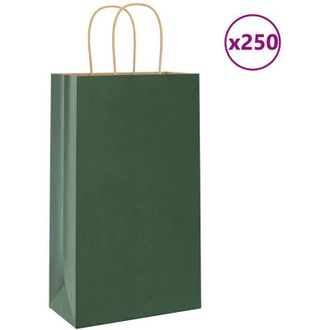 vidaXL Bolsas De Papel Con Asas 250 Uds Verde 21x11x36 Cm Vidaxl