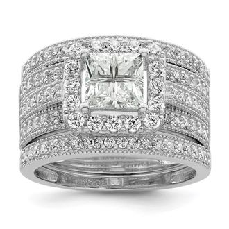 Diamond2Deal Sterling Silver Rhodium plated Cubic Zirconia 3 piece Bridal Ring Set