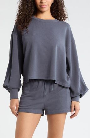 Zella Go Easy French Terry Crewneck Sweatshirt in Navy Armada at Nordstrom, Size Xx-Large
