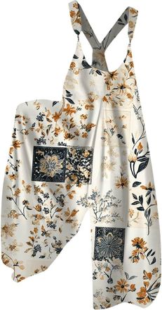 Generic Baggy Dungarees Womens UK Womens Floral Vintage Printed Jumpsuit UK Sleeveless Ethnic Style Dungarees Casual Baggy Wide Leg Overalls Rompers Ladies Pa
