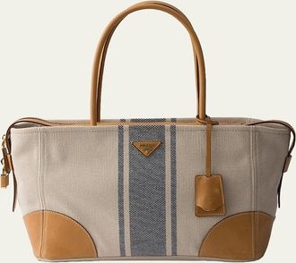 Prada Large Canvas and Leather Tote Bag