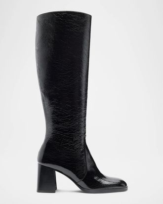 Stuart Weitzman 70mm Vera Crinkle Patent Leather Knee-High Boots