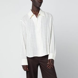 Séfr Ignacio white cotton and linen checked shirt
