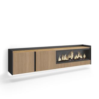 Skraut Home Skraut Home - Mueble Tv, Televisi&oacute;n, Muebles De Sal&oacute;n, Almacenaje, 212x35x50cm, Para Tv Hasta 80, Chimenea El&eacute;ctrica Xxl, Colgado, Suspendido, Led, Es