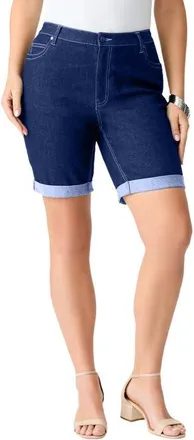 Roaman's Plus Size 24/7 Stretch Cuffed Short in Dark Wash at Nordstrom, Size 34