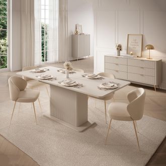 Dmora Mesa Extensible Kariteni, 8 Asientos, Extensible, Mecanismo De Extensi&oacute;n Central, 160x90x75h Cm Beige