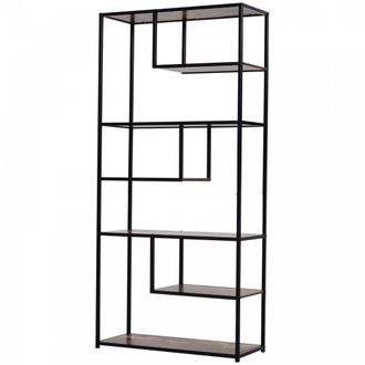 HOMCOM Steel Frame 6 Tier Staggered Display Shelf Black/Brown - Home Living | TJ Hughes Black