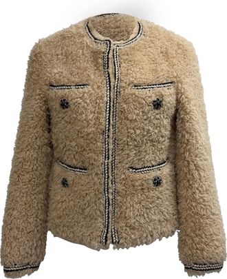 Self Portrait Braided Faux Fur Jacket in Beige Polyester