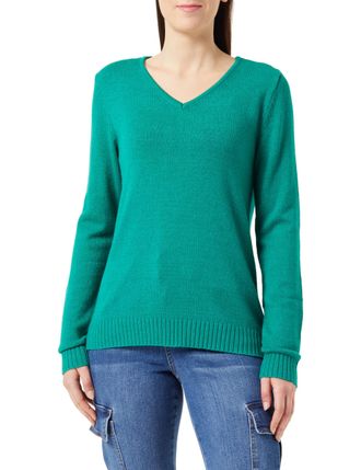 Vila Womens Viril V-Neck L/S Knit Top-Noos Jumper, Ultramarine Green/Detail:Dark Melange, XXL