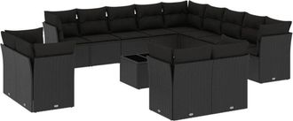 vidaXL Set Sof&aacute;s De Jard&iacute;n 14 Pzas Con Cojines Rat&aacute;n Sint&eacute;tico Negro Vidaxl