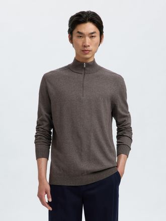 Selected Troyer SELECTED SLHBERG HALF ZIP CARDIGAN NOOS, Herren, Gr. XXL, morel detail:twist, Strick, Obermaterial: 100% Baumwolle, unifarben, regular fit norm