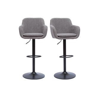 Miliboo Miliboo - Set De 2 Taburetes De Cocina Ajustables Efecto Terciopelo Gris Claro Amika
