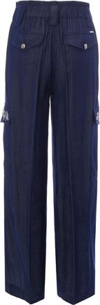 Liu Jo Womens Cargo Trousers Tasconi Rhinestone Blue Polyester