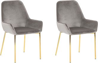 Beliani Beliani - Set Di 2 Sedie Da Pranzo Con Rivestimento In Velluto Grigio E Gambe Dorate Loverna