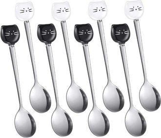 OEM Juego De 8 Cucharillas De Caf&eacute; De Acero Inoxidable Para Amantes De Los Gatos: Lindas Cucharillas Para Helados Y Postres